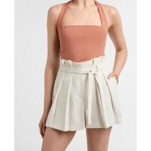 Express Extreme High Rise Paperbag Green‎ Linen Shorts Sz 10 NWT Soft Girl